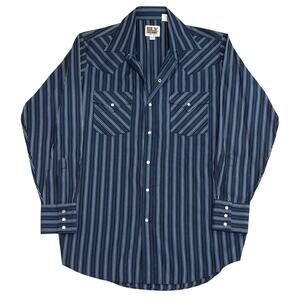Ely Cattleman Mens Western Pearl Snap Shirt Navy Striped VTG 90s Cowboy Medium